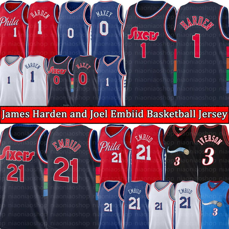 NBA_ Jame 1 Harden Jersey s joel 21 embiid Basketball Jerseys Mens Allen 3  Iverson Blue White Red Black Embroidery''nba''jerseys 
