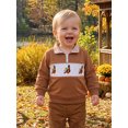 thumbnail image 4 of RUINIXCW Toddler Baby Boy Girl Thanksgiving Sweatshirt Outfit Fall Winter Quarter Zip Sweatshirts Letter Turkey Embroidery Plaid Lapel Long Sleeve Pullover Shirt Top, 4 of 10