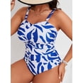 thumbnail image 5 of SKQIT Plus Size Tropical Leaf Print One Piece Swimsuit, Removable Straps Ruched Tummy Control Backless Bathing Suit for Curvy Women, 5 of 6