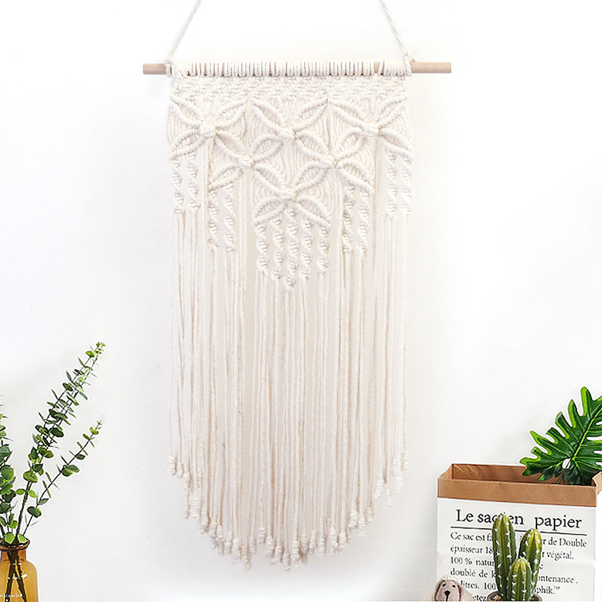 Handknitted Cotton Rope Tapestry Chic Macrame Woven Wall Hanging Art