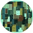 thumbnail image 1 of Ahgly Company Machine Washable Indoor Round Abstract Turquoise Blue Contemporary Area Rugs, 6' Round, 1 of 4