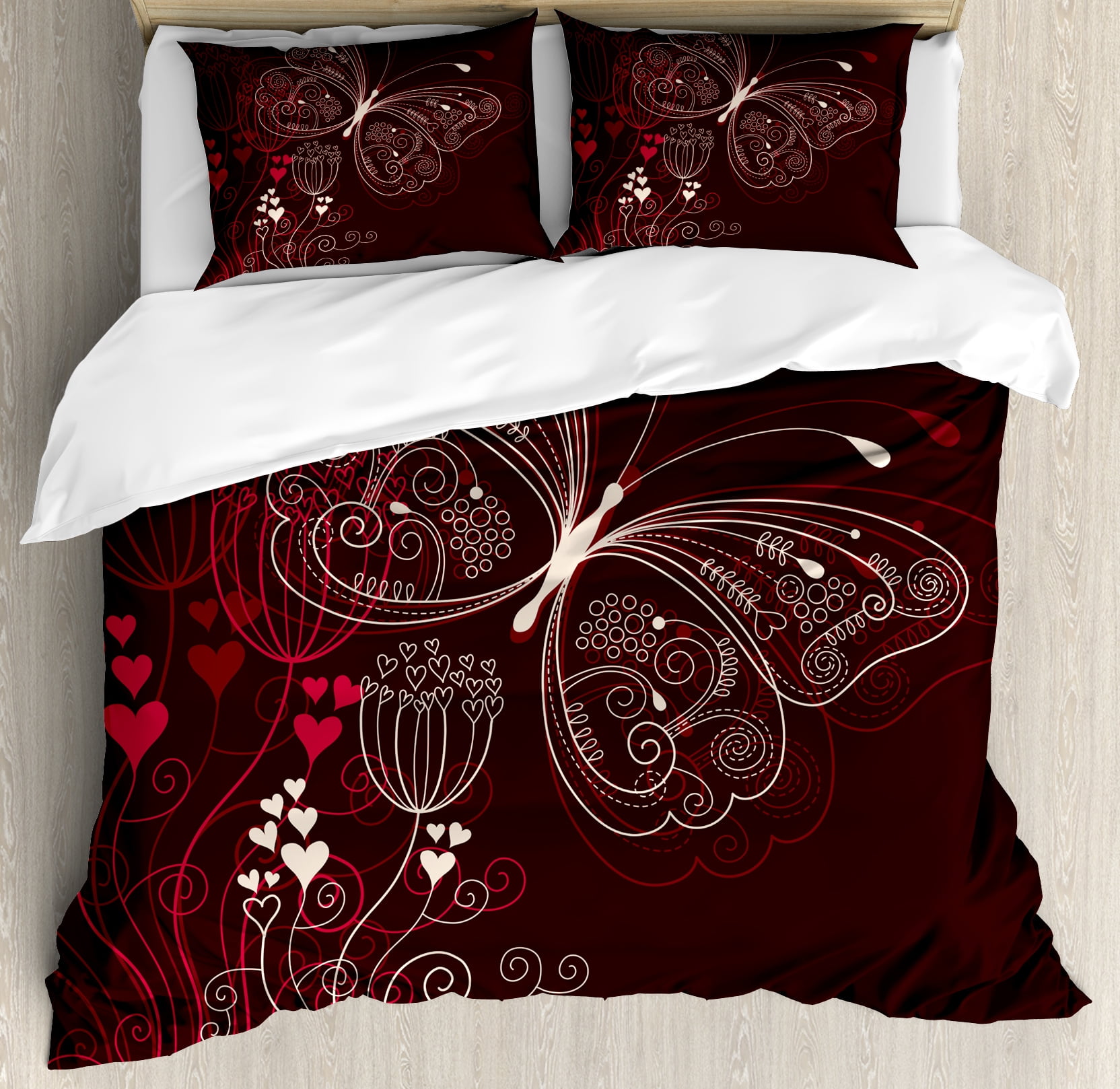 Romantic Duvet Cover Set Abstract Floral Heart Pattern With