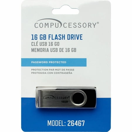 Compucessory, CCS26467, Password Protected USB Flash Drives, 1 Each, Aluminum
