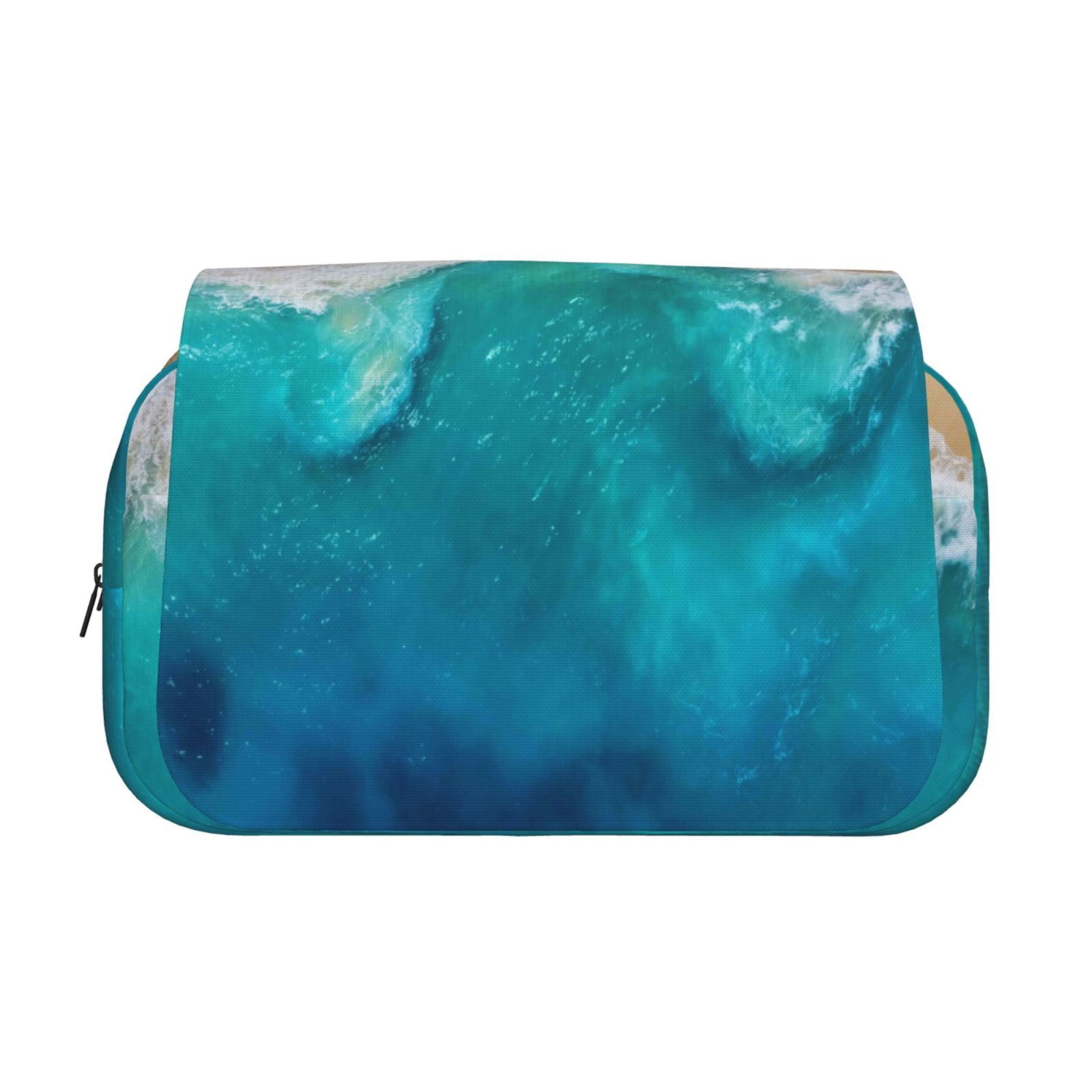 Rateoe Beach Pattern Double Clamshell Pen Case, Storage Organizer with Two Zipper Compartments– Holds Up to 50 Pencils & Pens