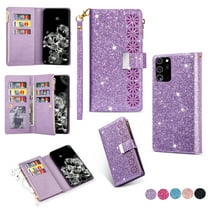 Galaxy Note 20 Ultra Case for Girls Women, Allytech Glitter Bling Kickstand Magnetic Clasp Credit Cards Slots Zipper Pocket Flip Cover Wallet Case for Samsung Galaxy Note 20 Ultra, Purple