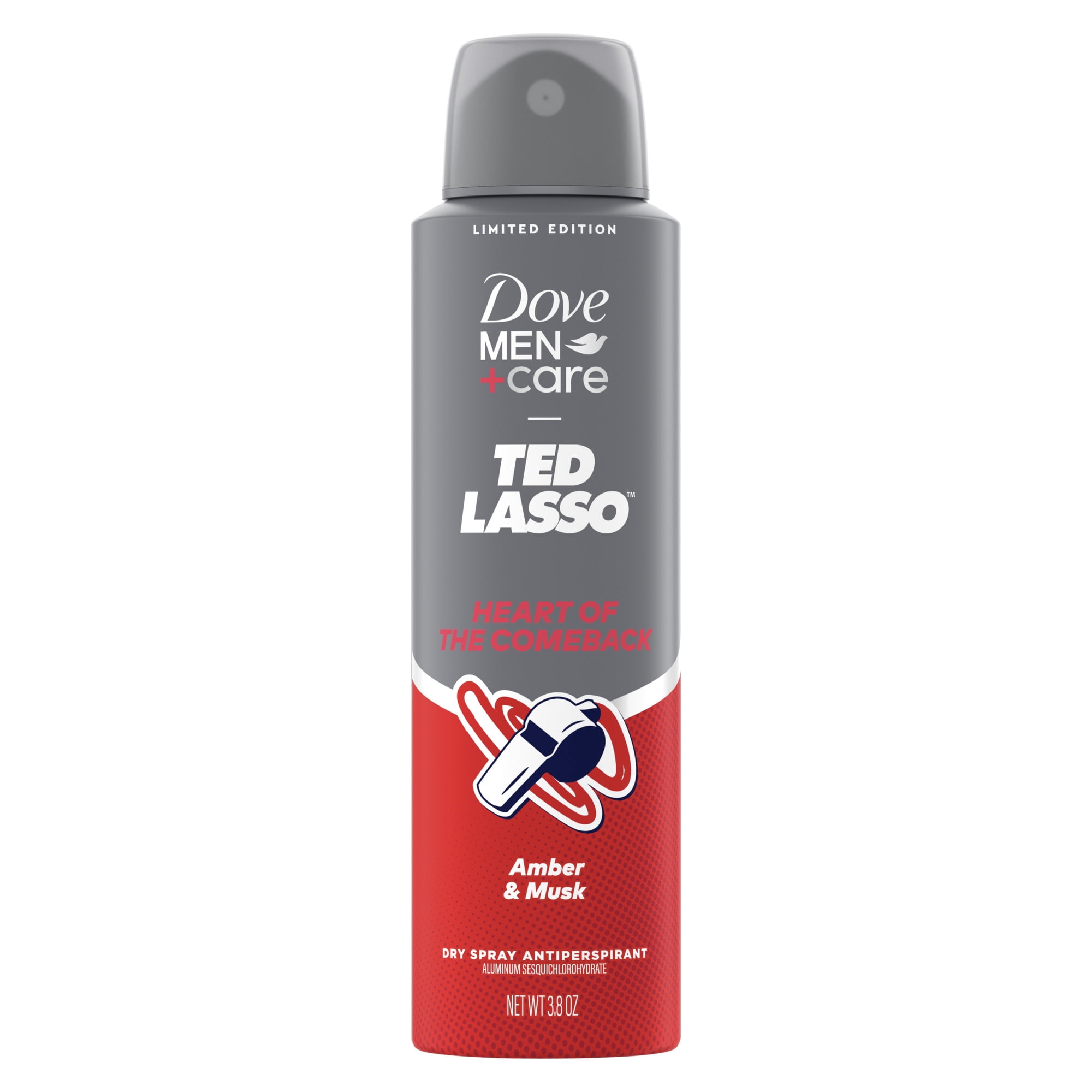 Dove Men+Care Ted Lasso Limited Edition Dry Spray Antiperspirant Heart of The Comeback Neutralizes Odor and Sweat, 3.8 oz
