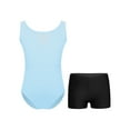 thumbnail image 1 of Moggemol Kids Girls Sheer Mesh Patchwork V-Back Dance Unitards Solid Color Sleeveless Bodysuit with Botty Shorts Set Light Blue 12, 1 of 7