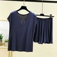 thumbnail image 4 of ylioge Womens Short Modal-Pajama Sets 2 Piece Casual Lightweight Solid Color Cap Sleeve Tops Wide Leg Shorts Comfortable Sleepwear Pajamas Suits Set, 4 of 5