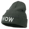 thumbnail image 2 of Wow Embroidered Long Knit Beanie - Grey OSFM, 2 of 5