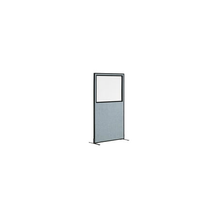 36-1/4 W x 96 H Freestanding Office Partition Panel with Partial Window Blue