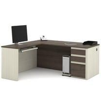 Bestar Prestige   L-Shaped Workstation Including One Pedestal, White Chocolate and Antigua