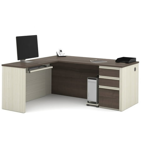 Bestar Prestige + L-Shaped Workstation Including One Pedestal, White Chocolate and