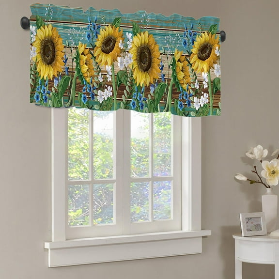 Upgraded Sunflower Window Valance Cottage Layout Curtain Decoration Curtain Rod Pocket Valance For Kitchen/Living Room 18 X 54 In Y