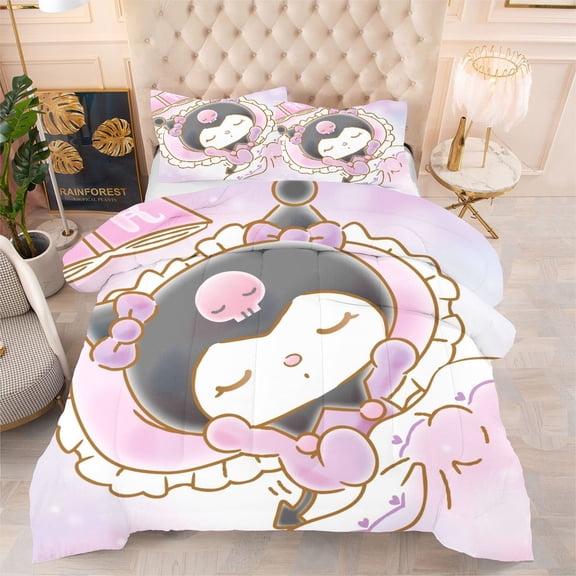 Twin/Twin XL Bedding Set - 3 Pieces Kuromi Comforter Sets for All Season, Bed in a Bag with Quilt & Pillowcases NEW