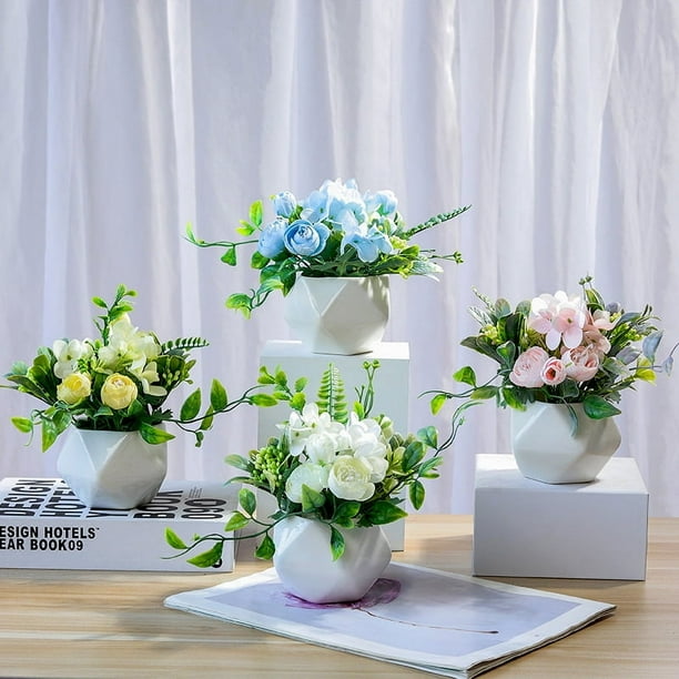 Adornos de flores artificiales geométricos simples para sala de estar, mesa de comedor, adornos de plantas en maceta, plantas verdes para el hogar, bonsái, adornos de flores falsas