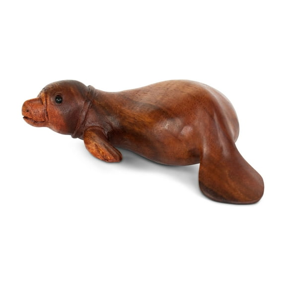 Hand Carved Sea Lion Figurine, Wood Sculpture Coastal Decor, Sitting Seal Statue, Handmade Animal Accent Gift, Nautical Ocean Theme Decoration Size: 6" wide x 4" deep x 2" tall