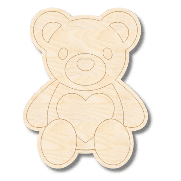 Unfinished Wood Etched Cute Teddy Bear Shape 4" / 1/8"