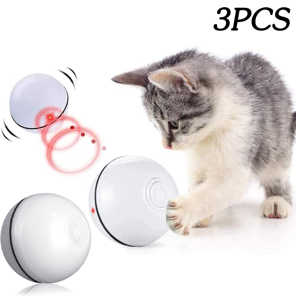 3 Pcs Smart Interactive Cat Toy Ball, Automatic Rolling Pet Toy, Batteries Operated Auto on