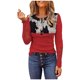 thumbnail image 4 of Mujeres Casual Impresión Botones Manga larga Encaje Empalme Blusa delgada Camiseta Tops Fridja  fksj2088, 4 of 7