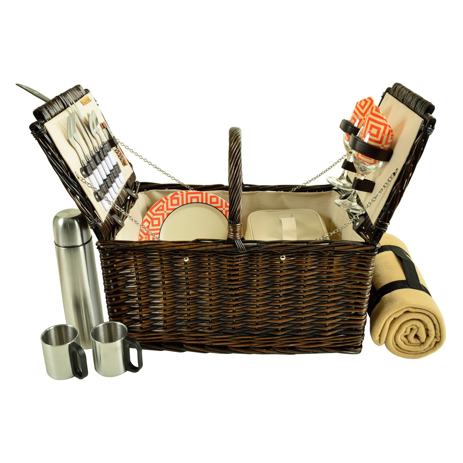 Picnic at Ascot Person Surrey Willow Picnic Basket with Coffee Set and  Blanket