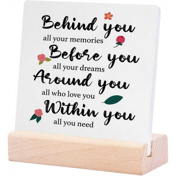 Ceramic Sign 4x4Inch Graduation Gifts Senior Night Gifts Inspirational Birthday Gifts Farmhouse Home Decor For Bedroom Living Room Bathroom Plaque Sign with Wood Stand For Desk Shelf Table Decoration