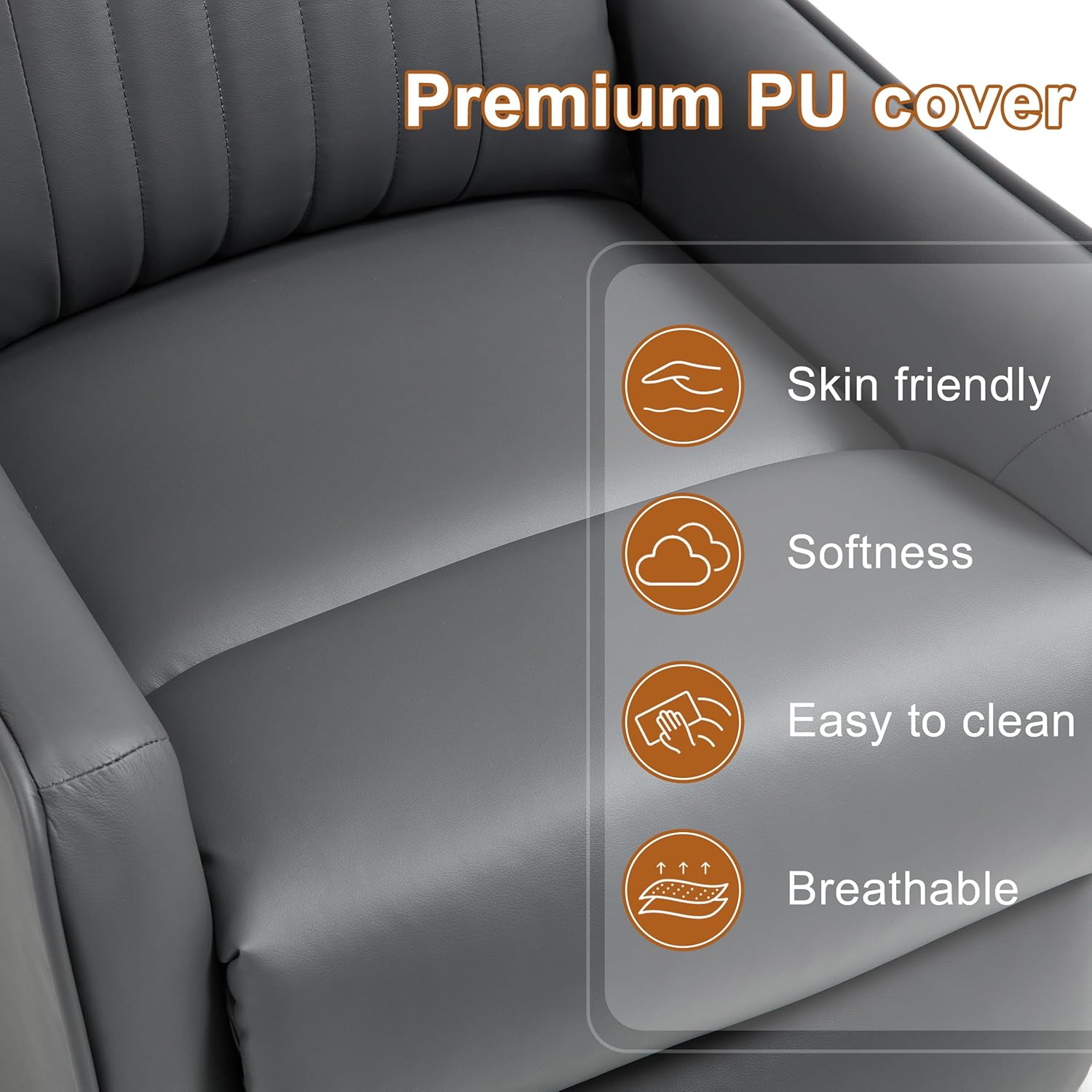 AENKYO Swivel Recliner Chair, Manual Rocking Massage Chair with Heat for Adults, for Living Room,Gray Faux Leather