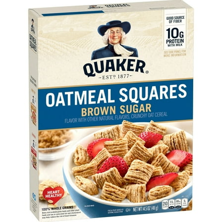 Quaker Oatmeal Squares Crunchy Oat Cereal Brown Sugar, 14.5 oz 1 Box