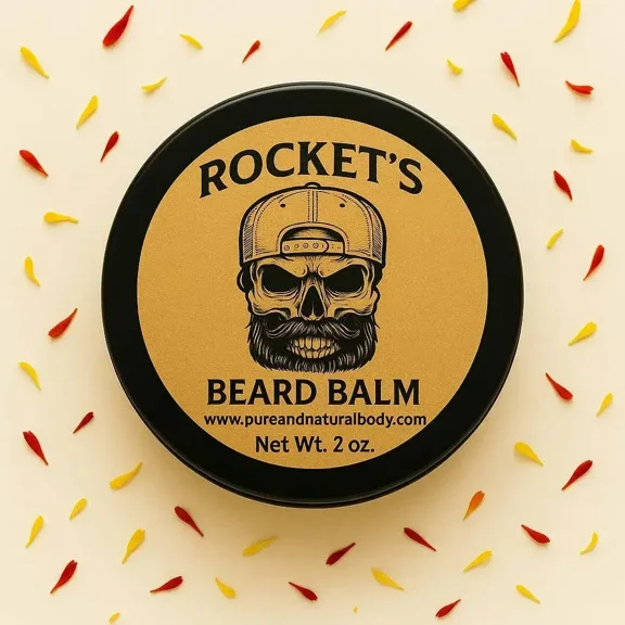 Pure & Natural Body Essentials Rockets Beard Balm, Vegan Beard Conditioner with Shea Butter & Candelilla Wax, Light Hold Styling Balm for Dry Beard, 2 oz