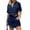 Deep Blue, variant on Women'S Denim Skort Set Summer V Neck Short Sleeve Top High Waist Asymmetrical Skirt Pants