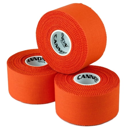 Cannon Sports Premium Athletic Tape - 1.5” x 45 Feet Per Roll - Easy Tear, No Sticky Residue, Very Strong, Hypoallergenic and Latex Free - Ideal for Sprains, Strains, First Aid - Pack of 3 (Orange)