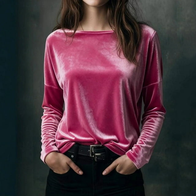 Roncen Chandails en Molleton en Velours pour Femmes Col Rond Manches Longues Décontracté Chandail Doux Chaud Hauts en Velours Hiver Printemps