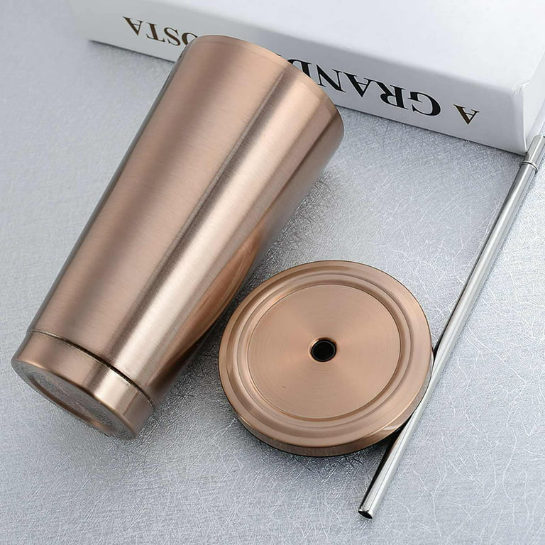 750ml Stainless Steel Tumbler with Lid & Straw Vacuum Insulated Coffee Cup  for Office Travel Camping,Golden 