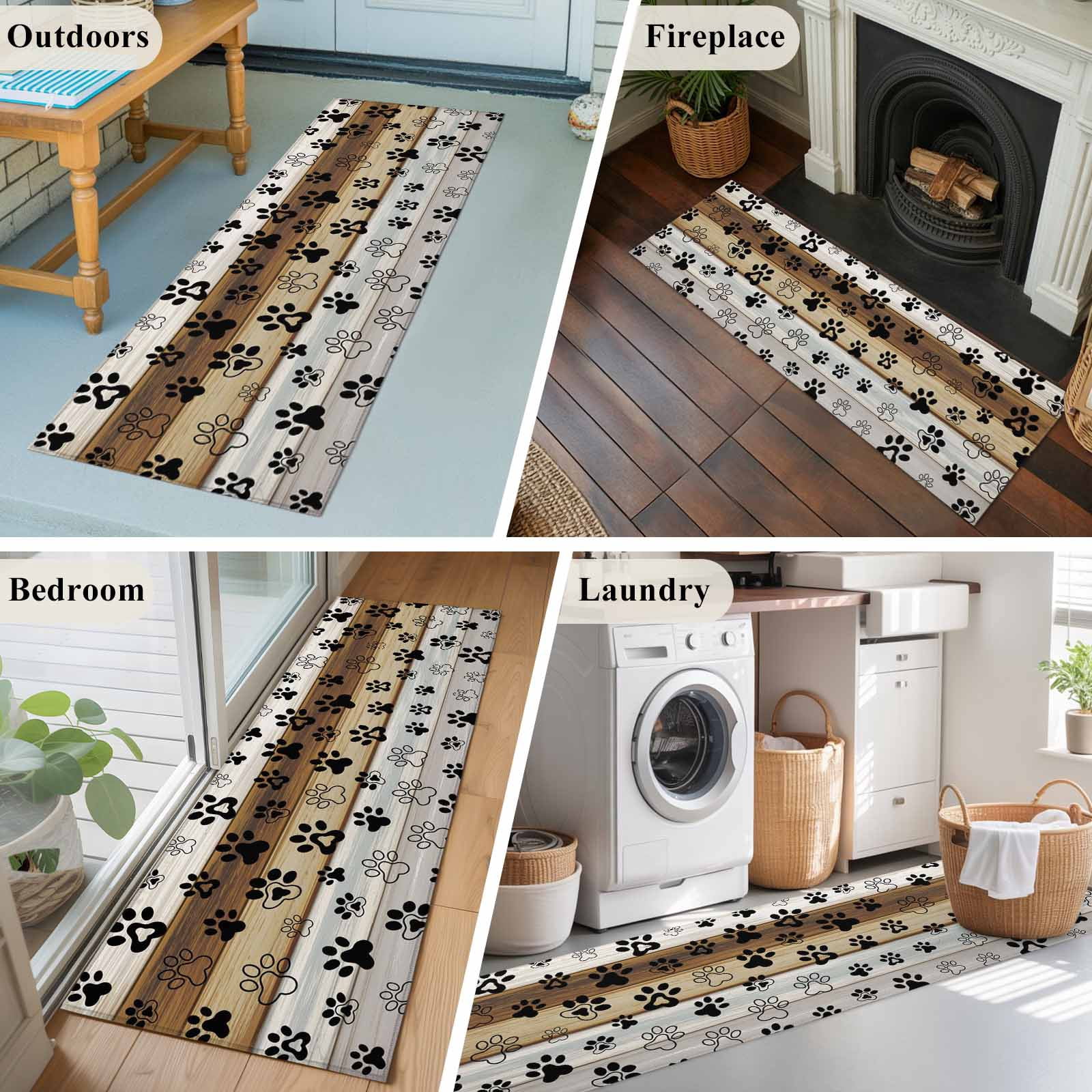 2'x6' Rug Runners for Hallways Kitchen, Cute Dog Claws Non Slip Entryway Beside Floor Carpet Runner, Farmhouse Brown Grey Wooden Puppy Pawprints Laundry Room Bedroom Throw Rugs Mat for Family Pet