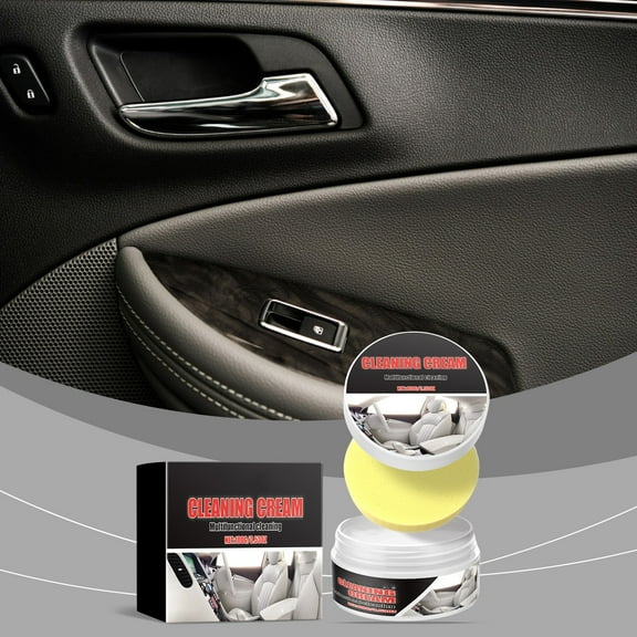 Car Interior Cleaning Cream 500ml – Multi-Surface Cleaner for Leather, Vinyl, Plastic, Includes Sponge Applicator, Removes Dirt & Stains, Restores Shine & Protects