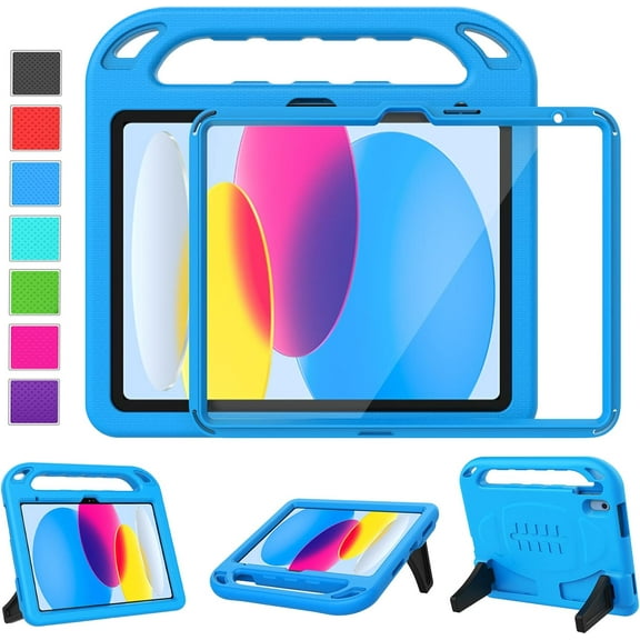 LTROP Kids Case for New iPad (A16) 11th Generation (11-inch, 2025)/ 10th Gen (10.9-inch, 2022) with Screen Protector, Durable Shockproof Handle Stand Cover Case for iPad 11th/ 10th Gen, Blue