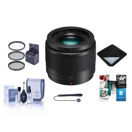 UPC: 0840014163540 | Lumix G 25mm f/1.7 Aspherical Lens for Micro Four Thirds  Bundle with 46mm Filter Kit  Cleaning Kit  Lens Wrap  Lens Cap Tether  PC Software Kit