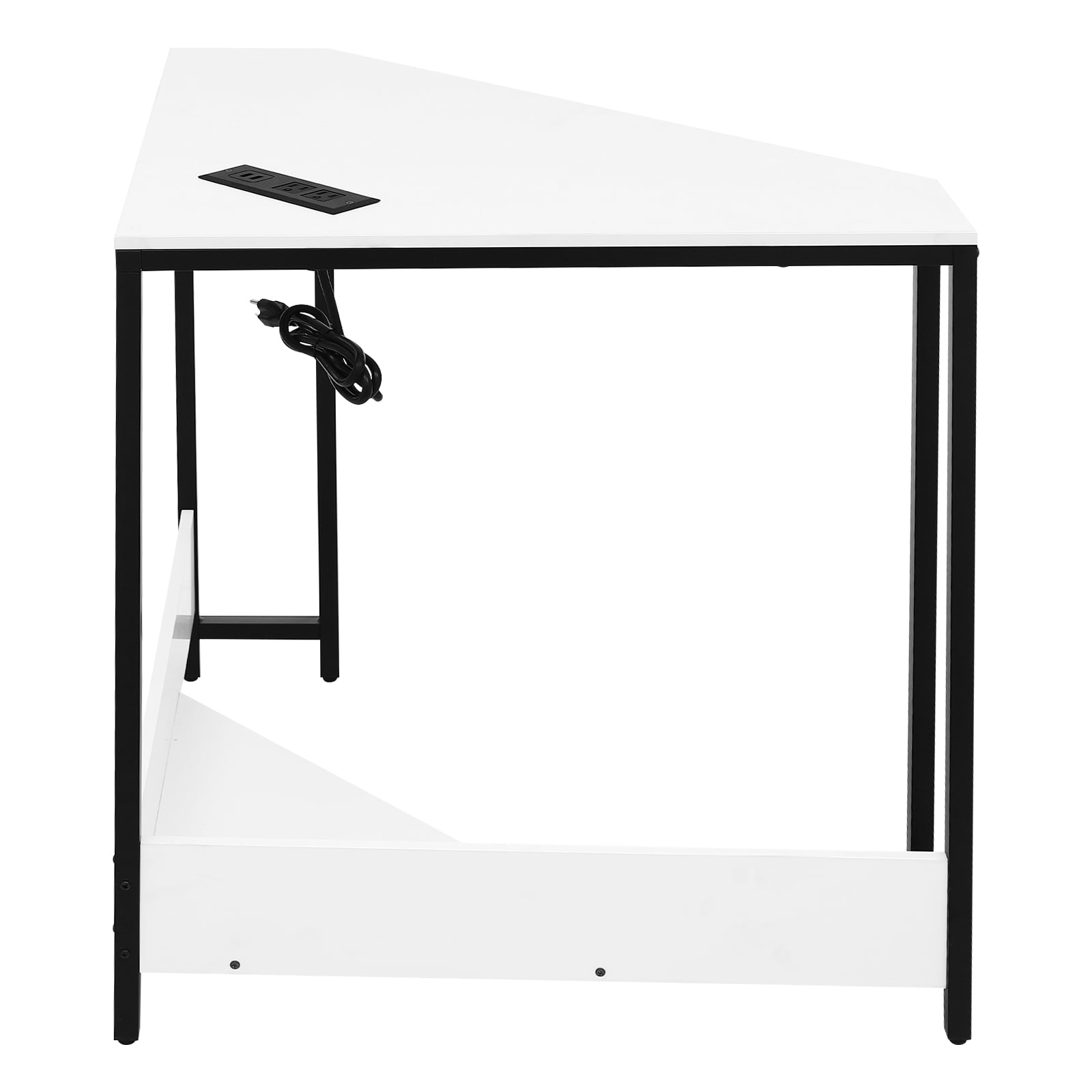 White Triangular Corner Desk Small Desk with Outlets Free Standing computer desk Corner Table for Small Space Office Student Dormitory Design Studio Game Room Study Room Modern Style