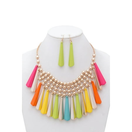 - Womens Murti Colored Charm Drop Fashion Necklace Earring Set JN0124