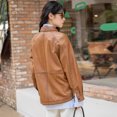 thumbnail image 5 of Chaqueta de cuero genuino casual para mujer, tendencia primavera otoño 2024, abrigo de motociclista de piel de oveja auténtica de color sólido con un solo pecho, 5 of 5
