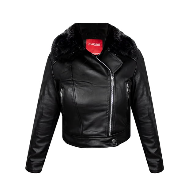 CHAMARRA PARA DAMA DE VINIPIEL CON CUELLO DE PELUCHE MARCA FUROR 100% ORIGINAL