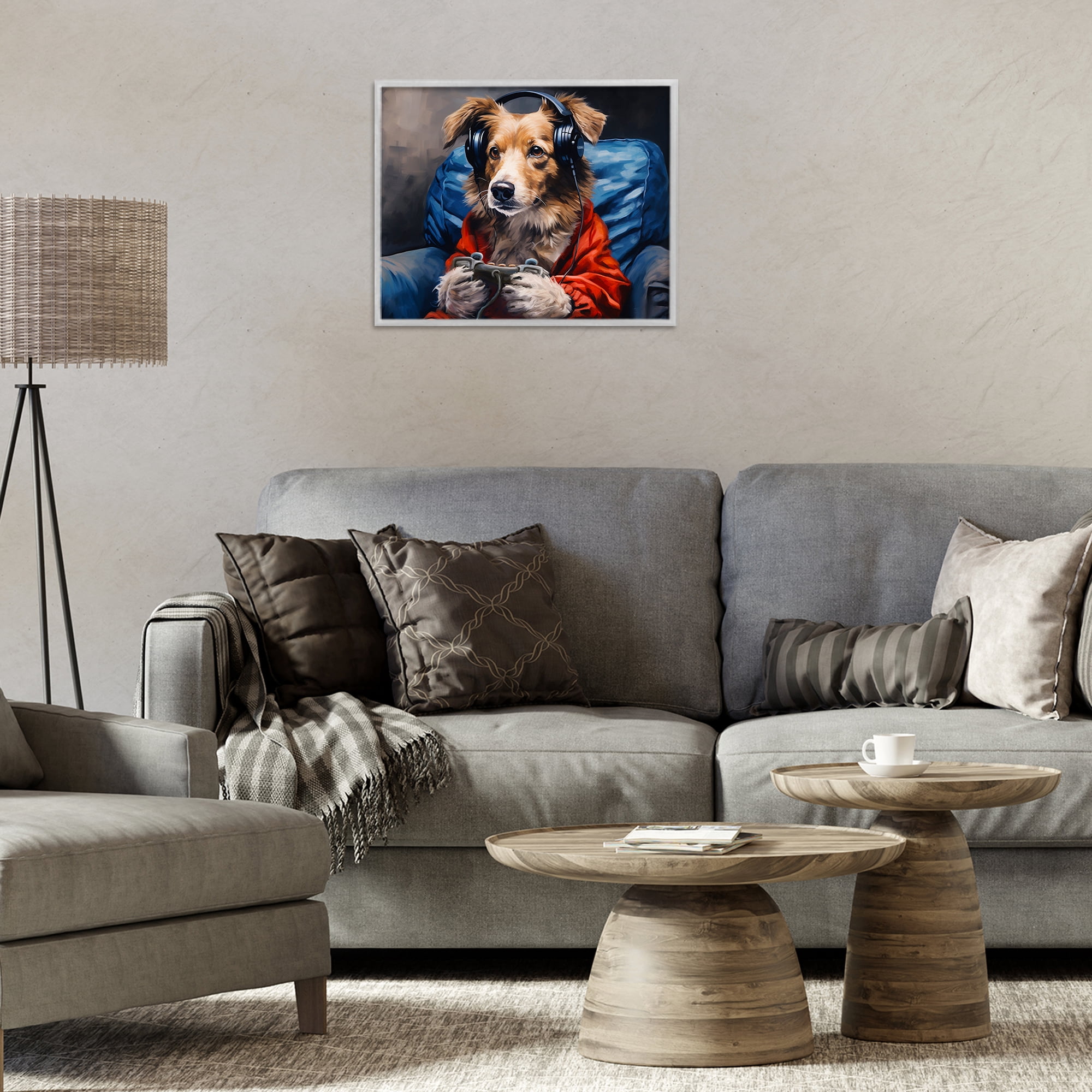 Game Master Dog Gray Framed Giclee Art, design by Shawna Stewart