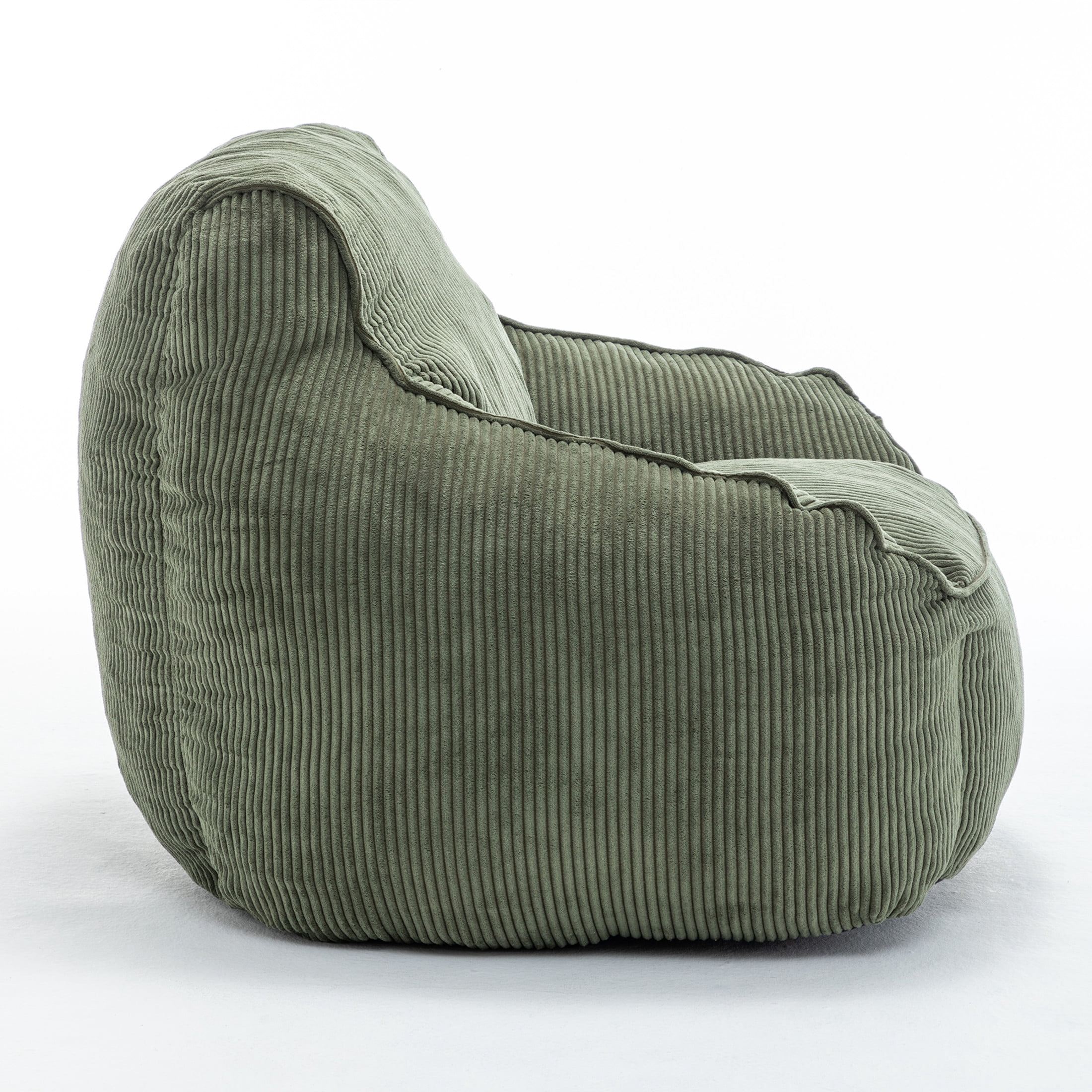 Noble House Prado Ergonomic Corduroy Bean Bag Chair, Comfy Foam Floor Armchair for Bedroom, Living Room, Green