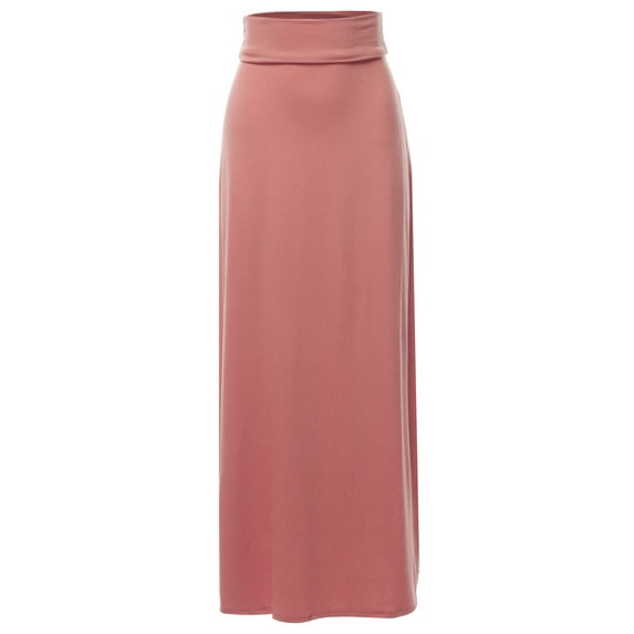 A2Y Women's Basic Foldable High Waist Floor Length Maxi Skirts Ash Rose M