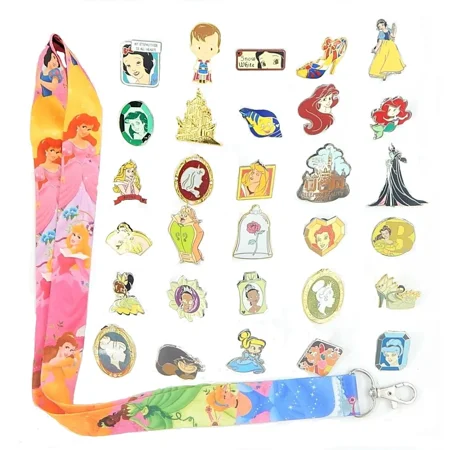 Princess Theme Starter Set w/ 5 Disney Park Trading Pins & Lanyard