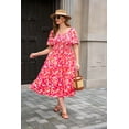 thumbnail image 6 of CASSIE LIZ Womens Dresses Plus Size Summer 4X Square Neck Short Sleeve Floral Red Maxi Dress with Smocked Waist and Pockets Party Wedding Guest Dress 4XL 24W 26W, 6 of 11