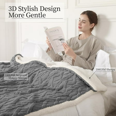 Electric Heated Blanket, 3D Pattern Design, 84" x 90" Heated Blanket with 5 Heating Levels & 10 Hours Auto Off, Grey, YCDM-EB8490