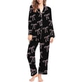 thumbnail image 5 of Aoiroe Women's 2 Piece Bowknot Print Satin Pajama Set,2 Piece Print PJs Soft Loungewear Button Down Sleepwear Button Down Sleepwear Loungewear Fall Winter Long Sleeve 2 Piece Sleepwear Z5-Black L, 5 of 5