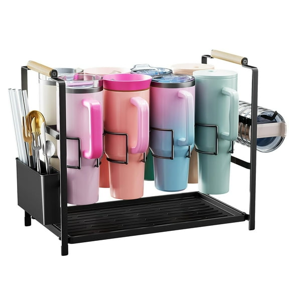 Water Bottle Organizer Drying Rack for 40 oz Tumbler with Handle, 2 in 1 Multifunctional Cup Storage Holder Compatible with Stanley, 8 Slots