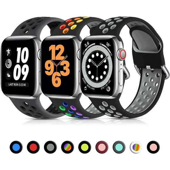 KOMI 3 Pack Compatible for Apple Watch Band 40mm 38mm 41mm 45mm 44mm 42mm, Soft Silicone Sport Strap Breathable Replacement Bands for Apple Watch SE/iwatch Band Series 8 7 6 5 3 4 2 1 Men Women
