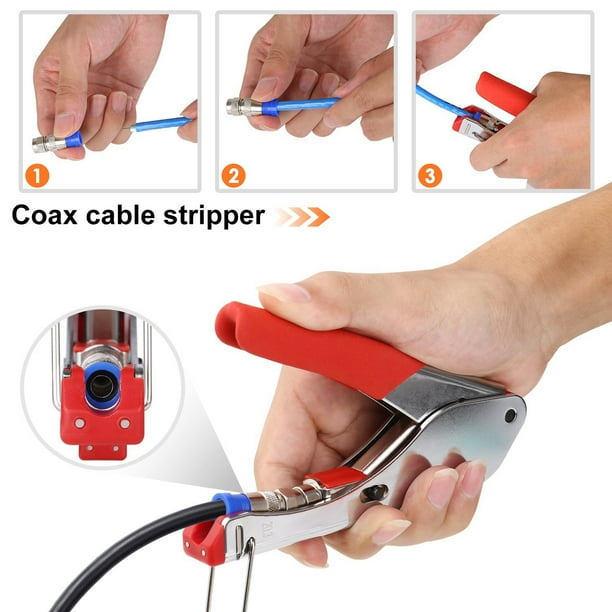 Pince à sertir coaxiale, kit d'outils de compression coaxiale pour  sertisseur de câble coaxial RG6, pince à dénuder avec connecteurs de  compression F RG59 inclus, outils, dénudeur 